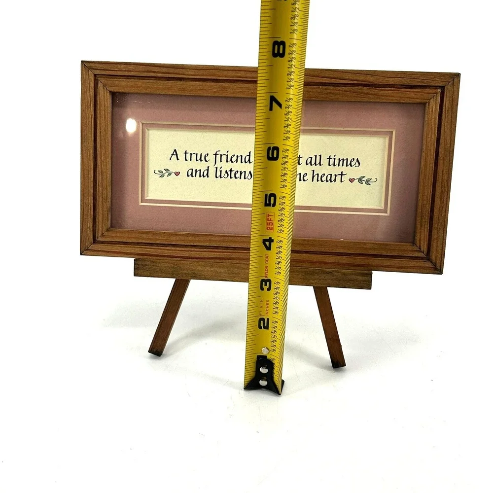 VTG Wood Framed Friend Loves All Times Friendship Quote Art w/ Easel Stand 8.5x5